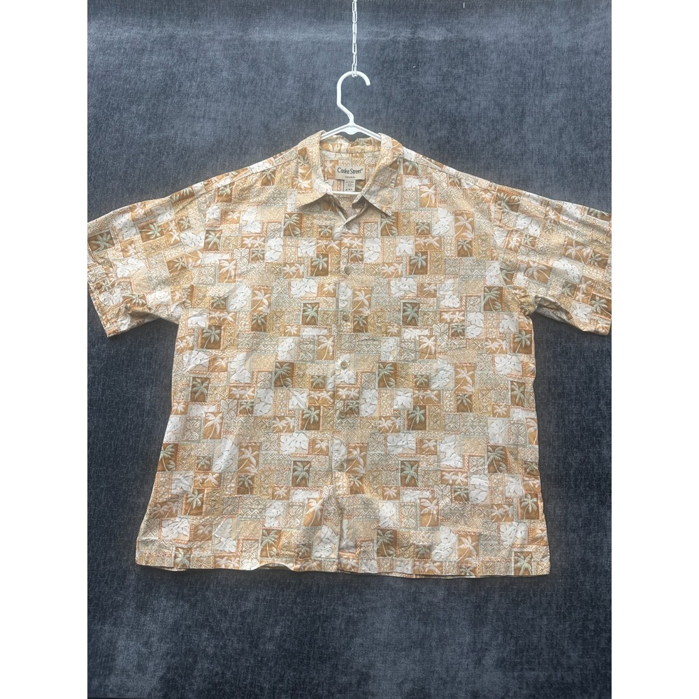 Cooke Street Honolulu Hawaiian Shirt Mens 2XL Beige Tropical Cotton Button Up‎